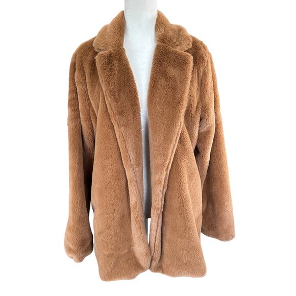 HAVE Los Angeles Faux Fur Open Jacket Coat Women Large Tan Cozy Soft Winter NWOT - Picture 1 of 12